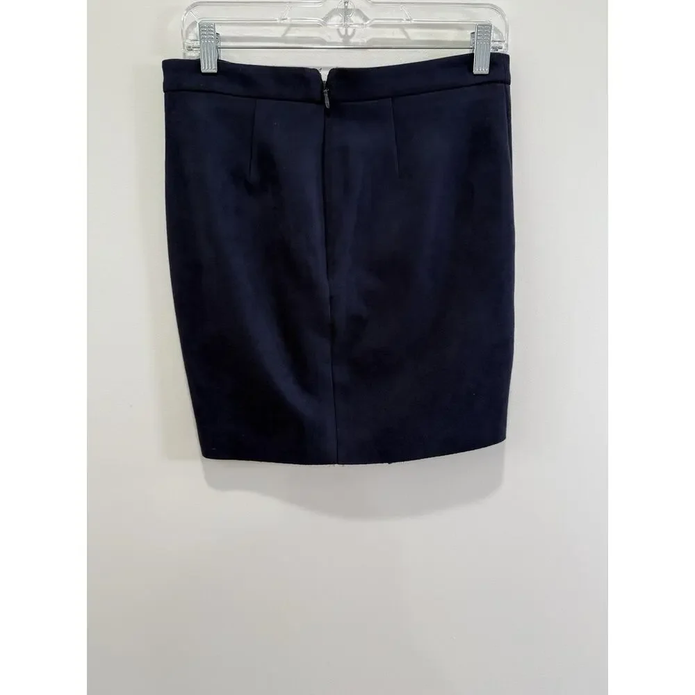 BCBG Faux Suede Ruched Mini Skirt Sz‎ 4 Navy Blue Girl Boss Preppy Corporatecore